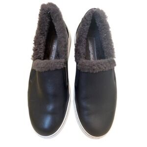 M.Gemi Cerchio Due Black Italian Leather Shearling Lined Slip On Sneaker EU 39